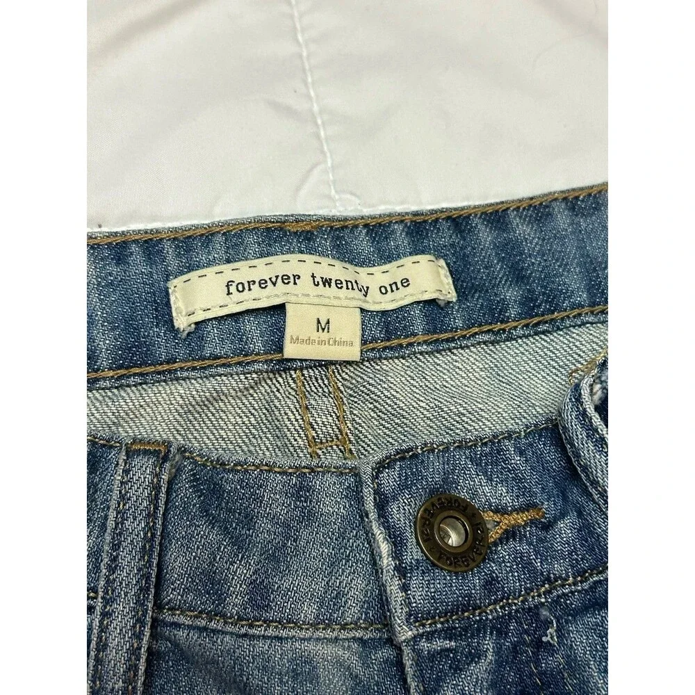 Y2K 00s Forever 21 Denim Mini Skirt Festival Boho M Women 30” Waist Distressed
